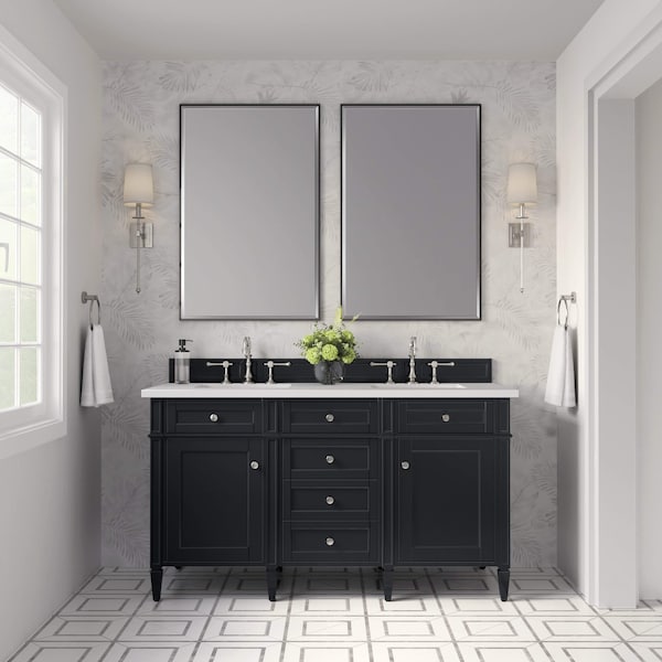 James Martin Vanities Brittany 60in Double Vanity, Black Onyx w/ 3 CM White Zeus Quartz Top 650-V60D-BKO-3WZ - main